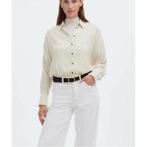 Madewell Heathered Flannel Dolman Button-Up Shirt Women Medium Beige Relaxed Fit